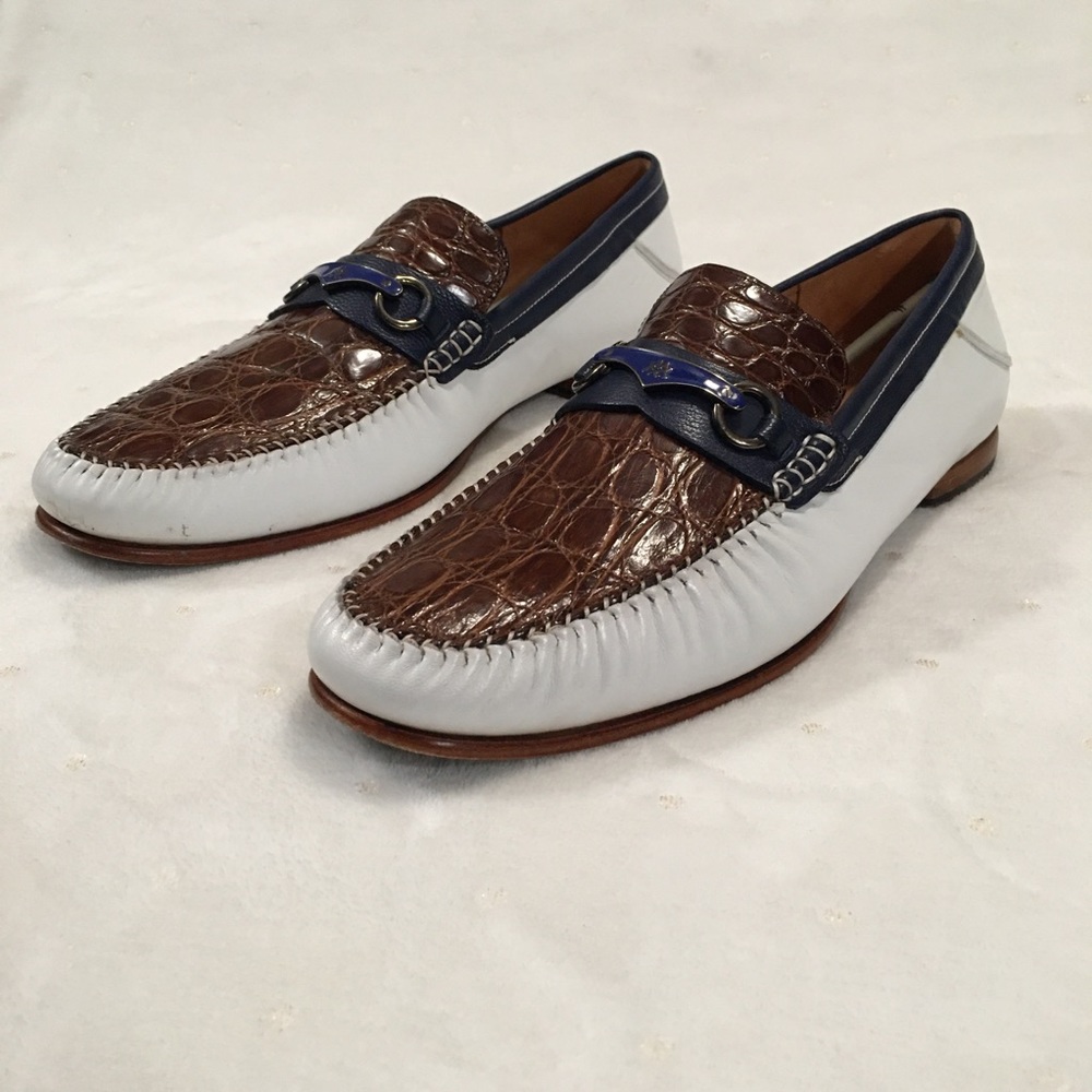 Mezlan Platinum Gaudi Crocodile Skin Horse Bite Loafers